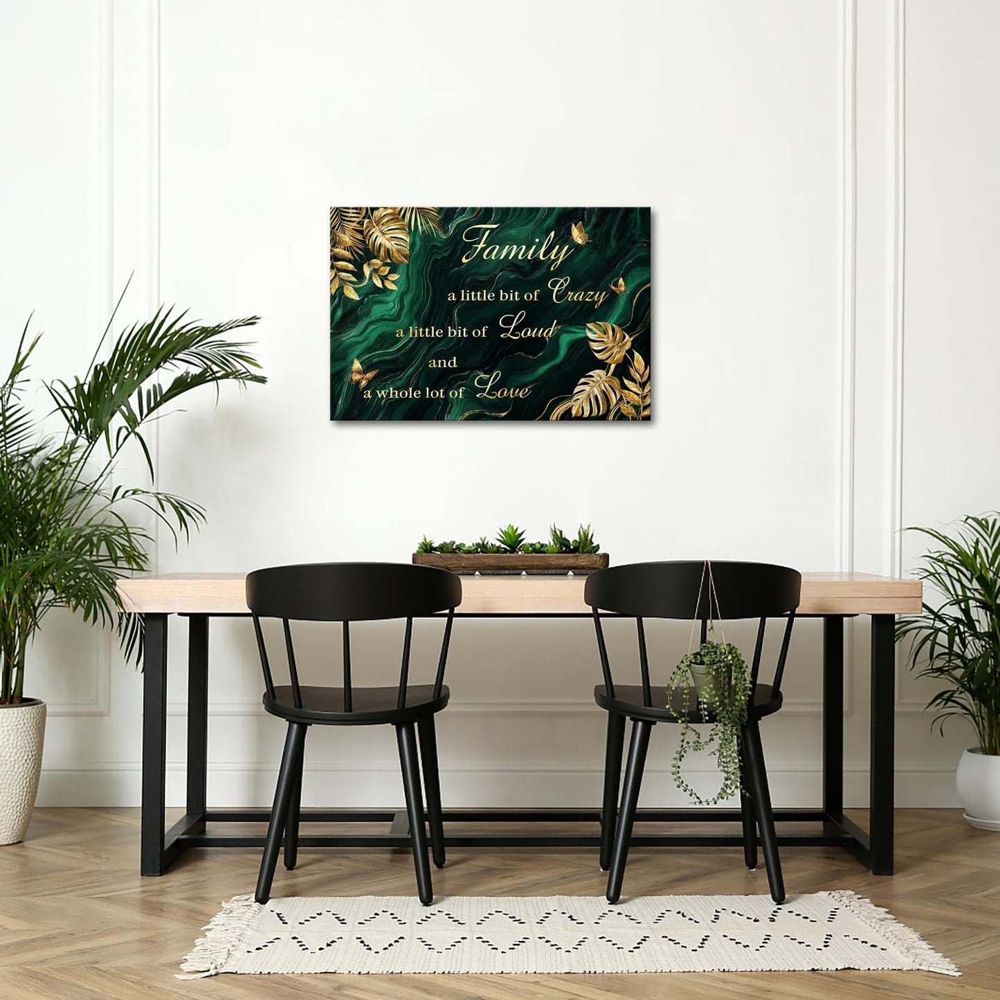 DuoBaorom Family is Everything Wall Art Emerald Green Gold Bedroom Decor 24x36 Tropical Leaves Canvas Print