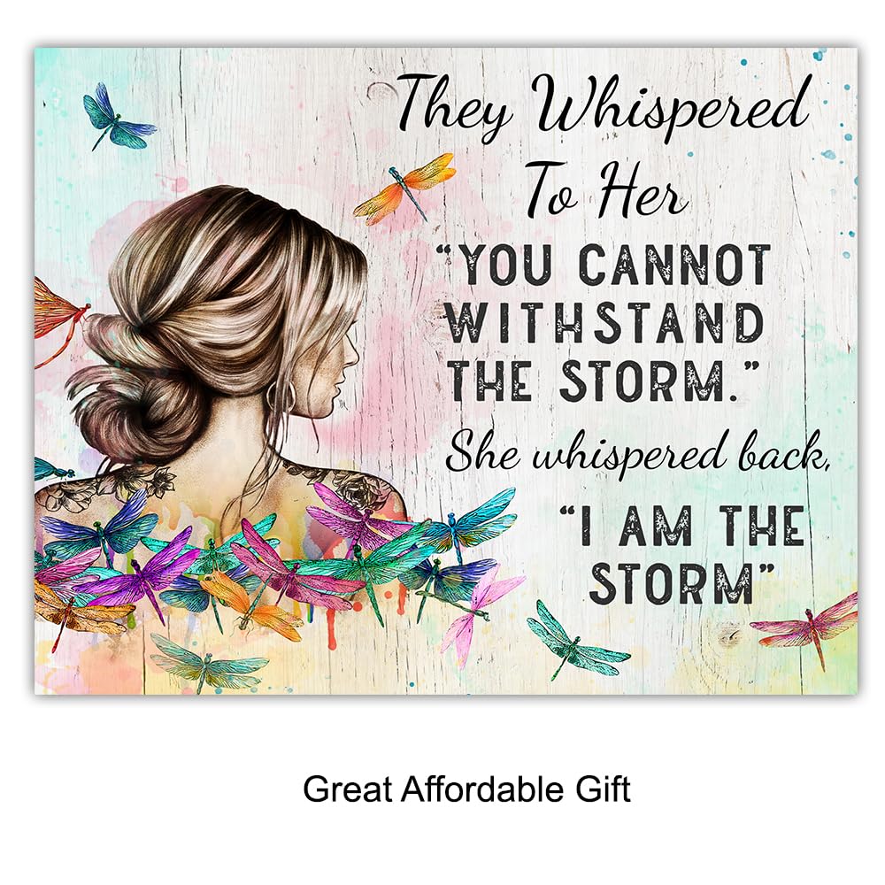 positive Affirmations Boho Wall Decor - I Am Enough Inspirational Quotes for Women - She Whispered Back I Am The Storm Wall Art Set - Women's empowerment Dragonfly Motivational poster for Woman, Girl