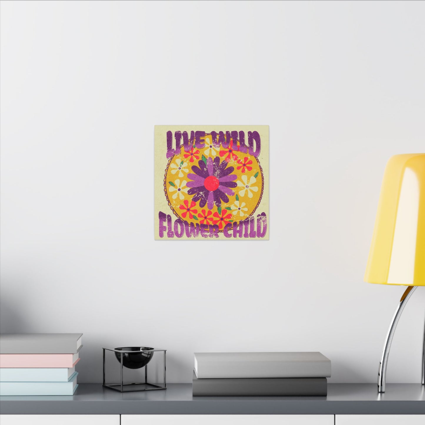 Bohemian Wall Art, Flower Power Home Decor, Retro Canvas Prints, Live Wild Art, Vibrant Floral Artwork, Hippie Room Decor