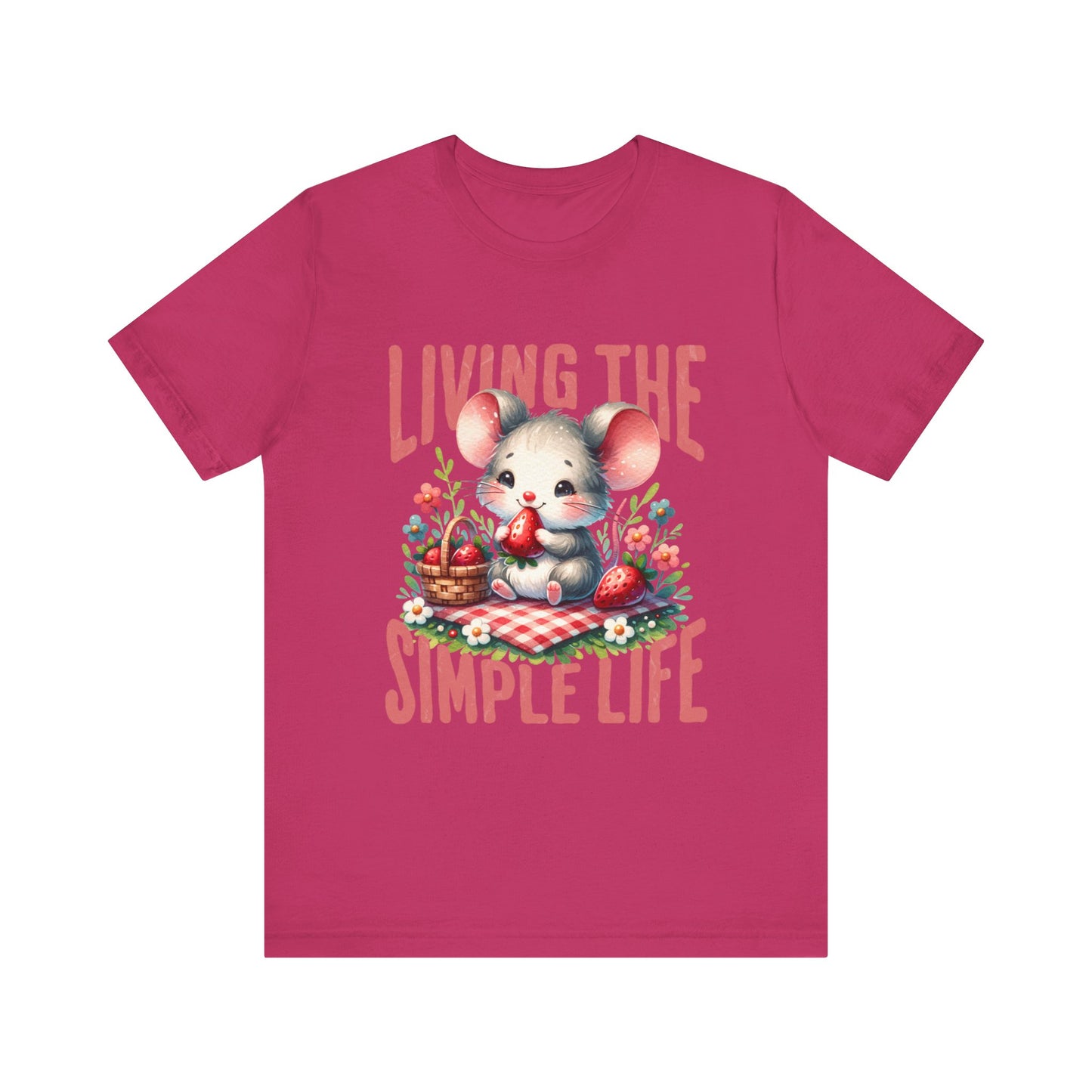 Living the Simple Life Mouse Tee, Cute Animal T-Shirt, Cozy Casual Wear, Garden Party Outfit, Gift for Nature Lovers, Spring Apparel
