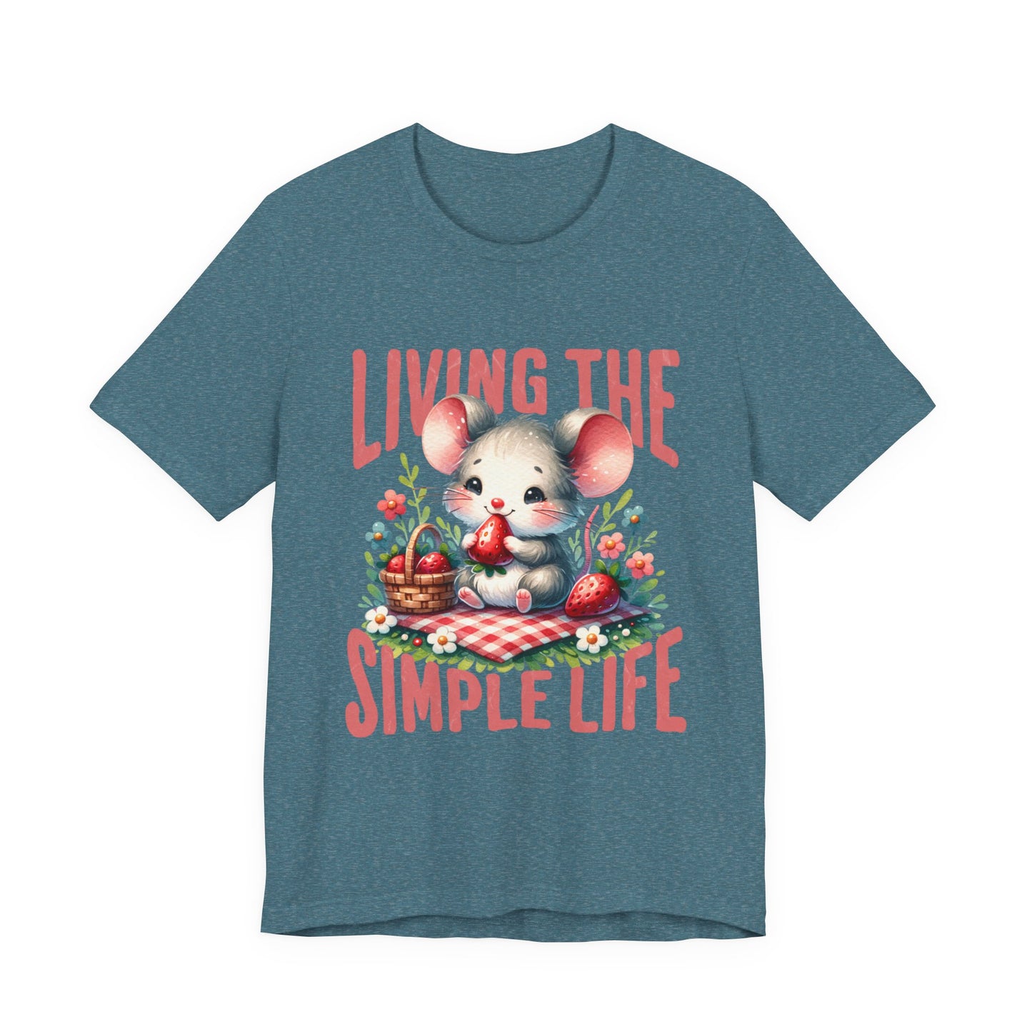 Living the Simple Life Mouse Tee, Cute Animal T-Shirt, Cozy Casual Wear, Garden Party Outfit, Gift for Nature Lovers, Spring Apparel