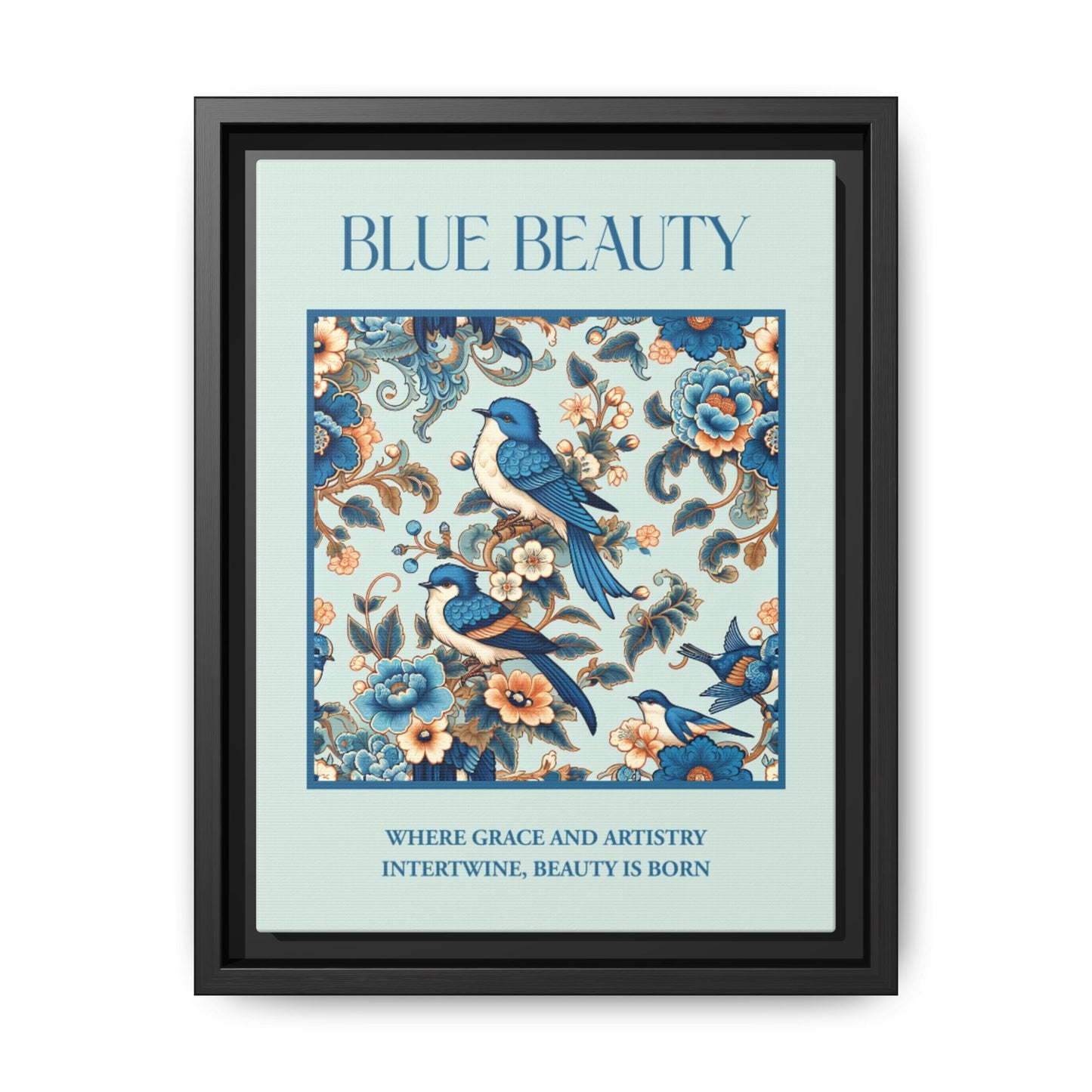 Framed Art Print, Blue Beauty Floral Wall Decor, Home Style Accent, Gift for Her, Living Room Art, Unique Art Piece
