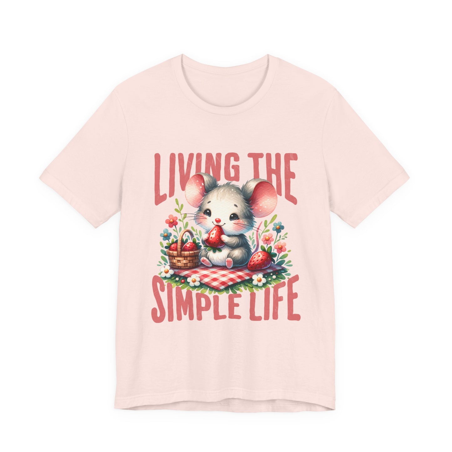 Living the Simple Life Mouse Tee, Cute Animal T-Shirt, Cozy Casual Wear, Garden Party Outfit, Gift for Nature Lovers, Spring Apparel