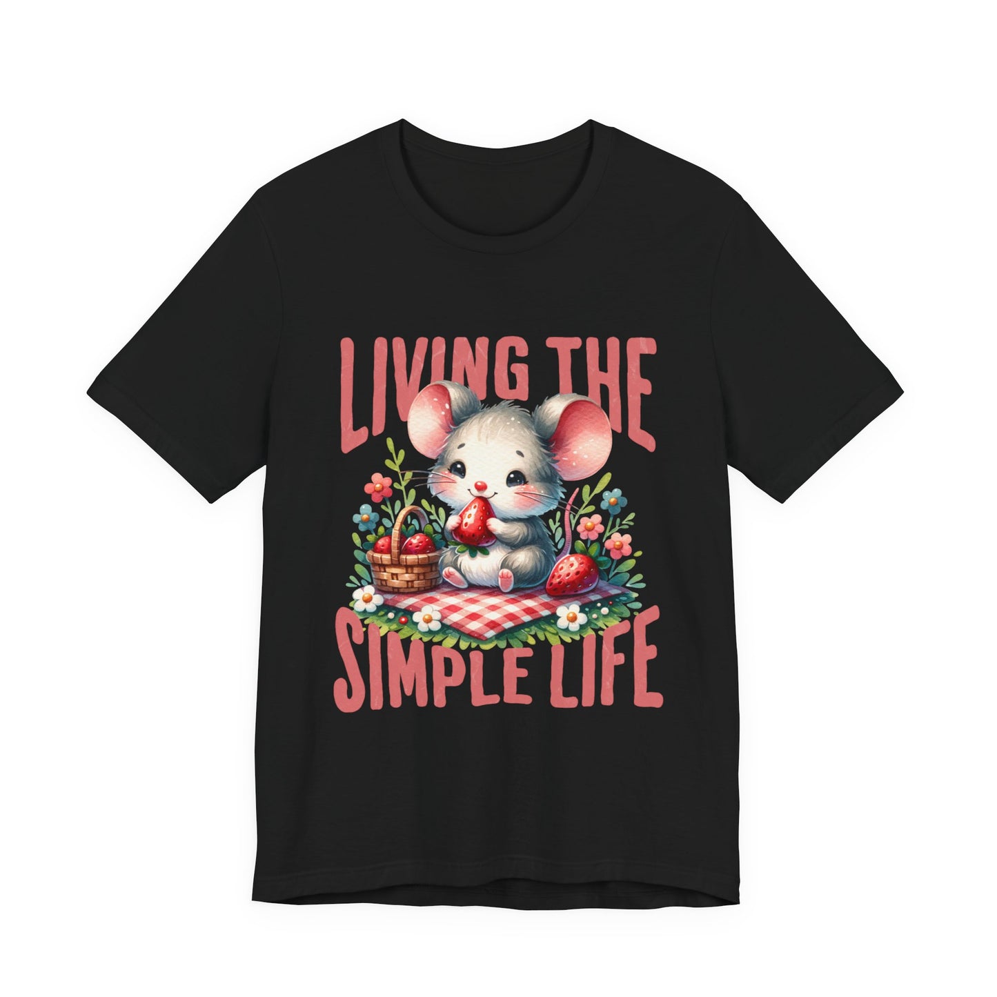 Living the Simple Life Mouse Tee, Cute Animal T-Shirt, Cozy Casual Wear, Garden Party Outfit, Gift for Nature Lovers, Spring Apparel