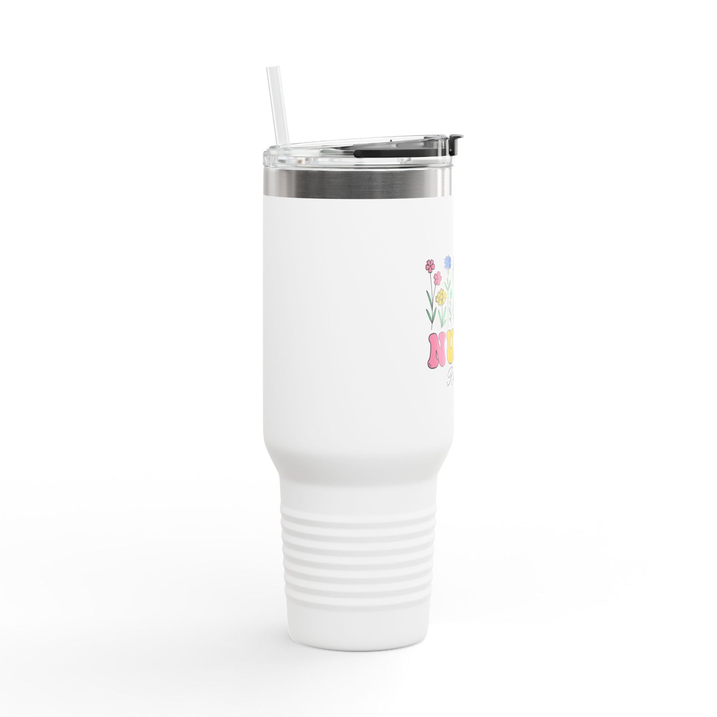 Personalized Nurse Insulated Travel Mug, 40oz - Perfect Gift for Nurses, Floral Design, Customizable Name, Motivational Drinkware, Ideal for