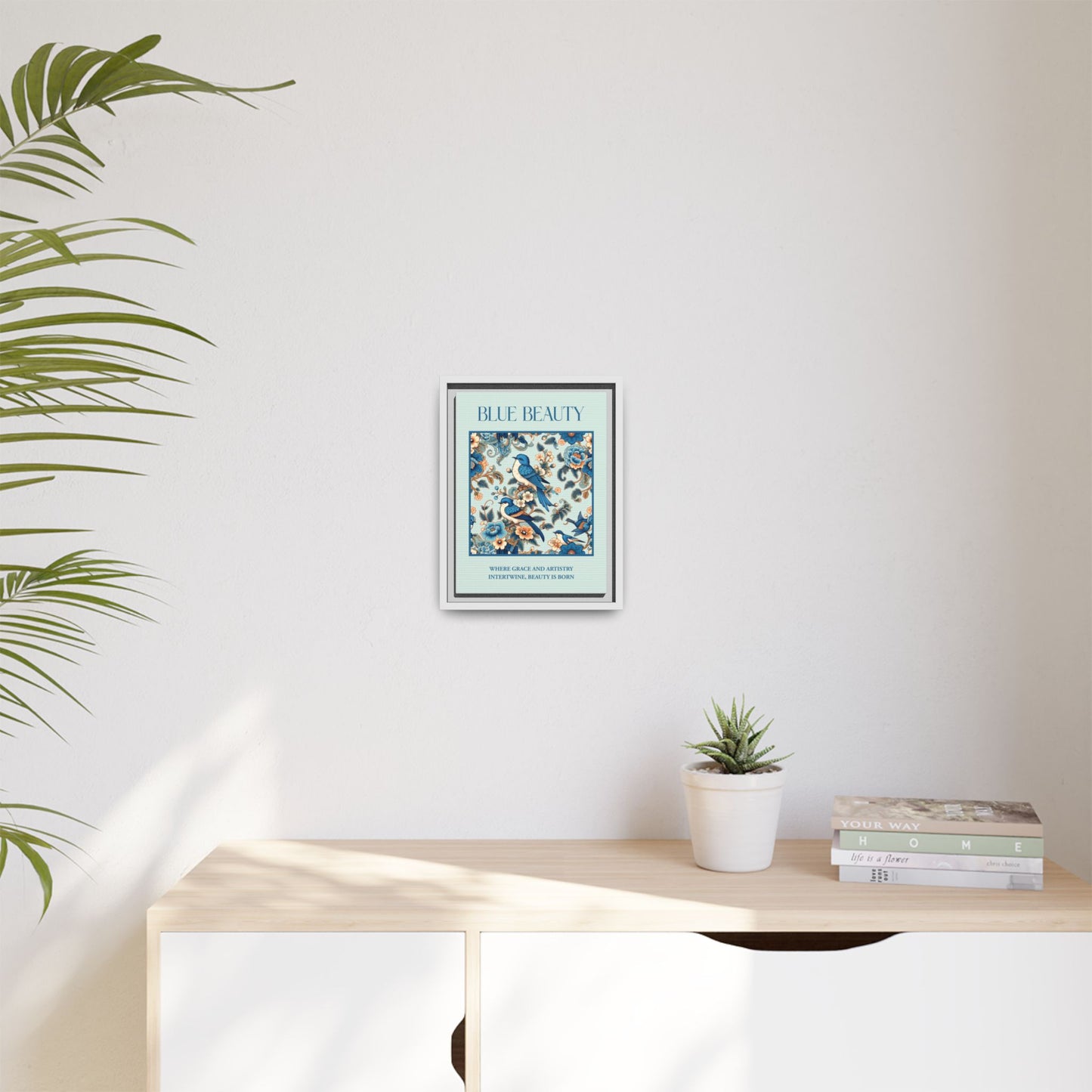 Framed Art Print, Blue Beauty Floral Wall Decor, Home Style Accent, Gift for Her, Living Room Art, Unique Art Piece