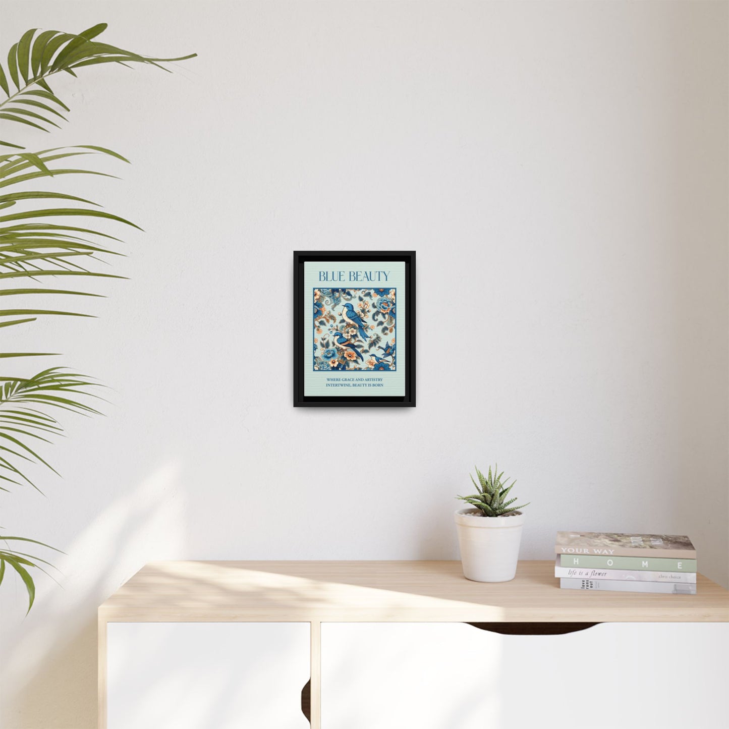 Framed Art Print, Blue Beauty Floral Wall Decor, Home Style Accent, Gift for Her, Living Room Art, Unique Art Piece