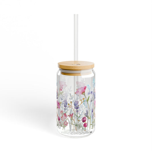 Floral Sipper Glass, 16oz - Perfect for Home, Parties, Drinks, Gifts, Eco-Friendly