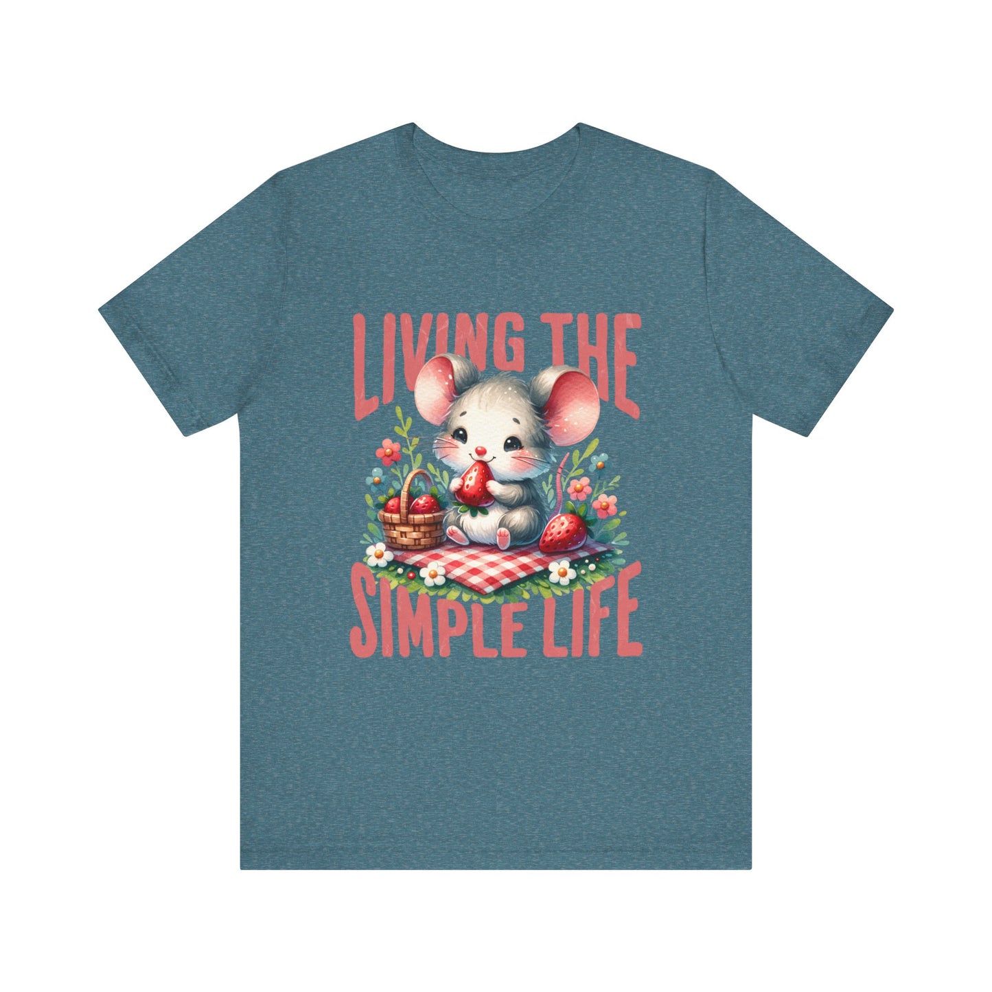 Living the Simple Life Mouse Tee, Cute Animal T-Shirt, Cozy Casual Wear, Garden Party Outfit, Gift for Nature Lovers, Spring Apparel