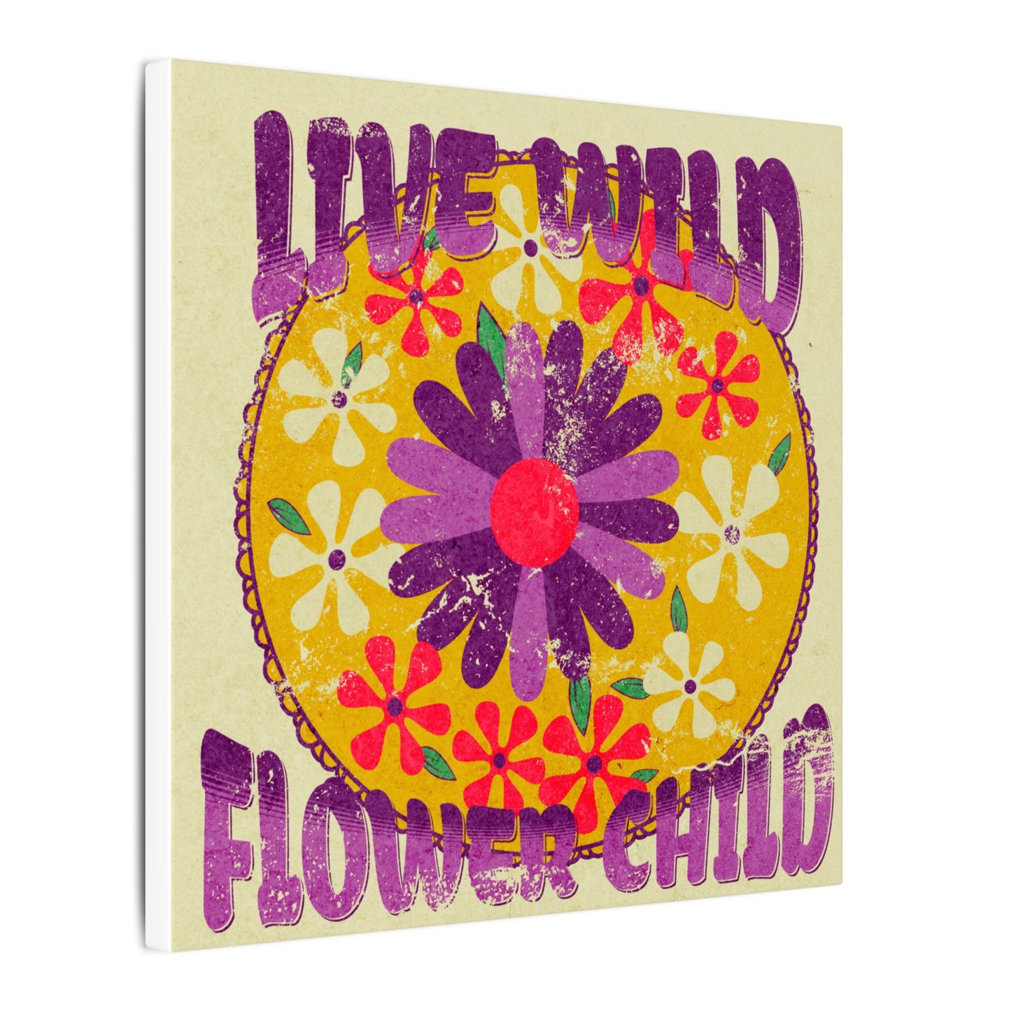 Bohemian Wall Art, Flower Power Home Decor, Retro Canvas Prints, Live Wild Art, Vibrant Floral Artwork, Hippie Room Decor