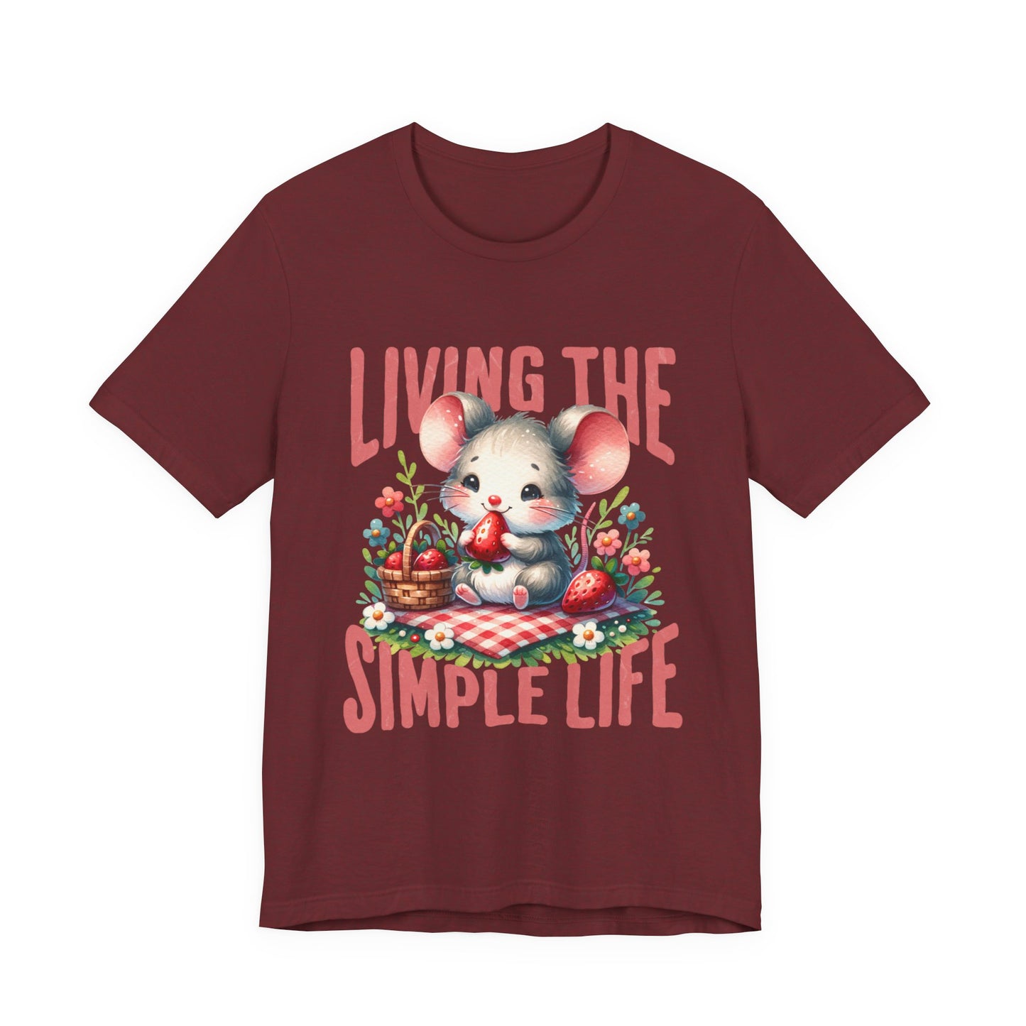 Living the Simple Life Mouse Tee, Cute Animal T-Shirt, Cozy Casual Wear, Garden Party Outfit, Gift for Nature Lovers, Spring Apparel