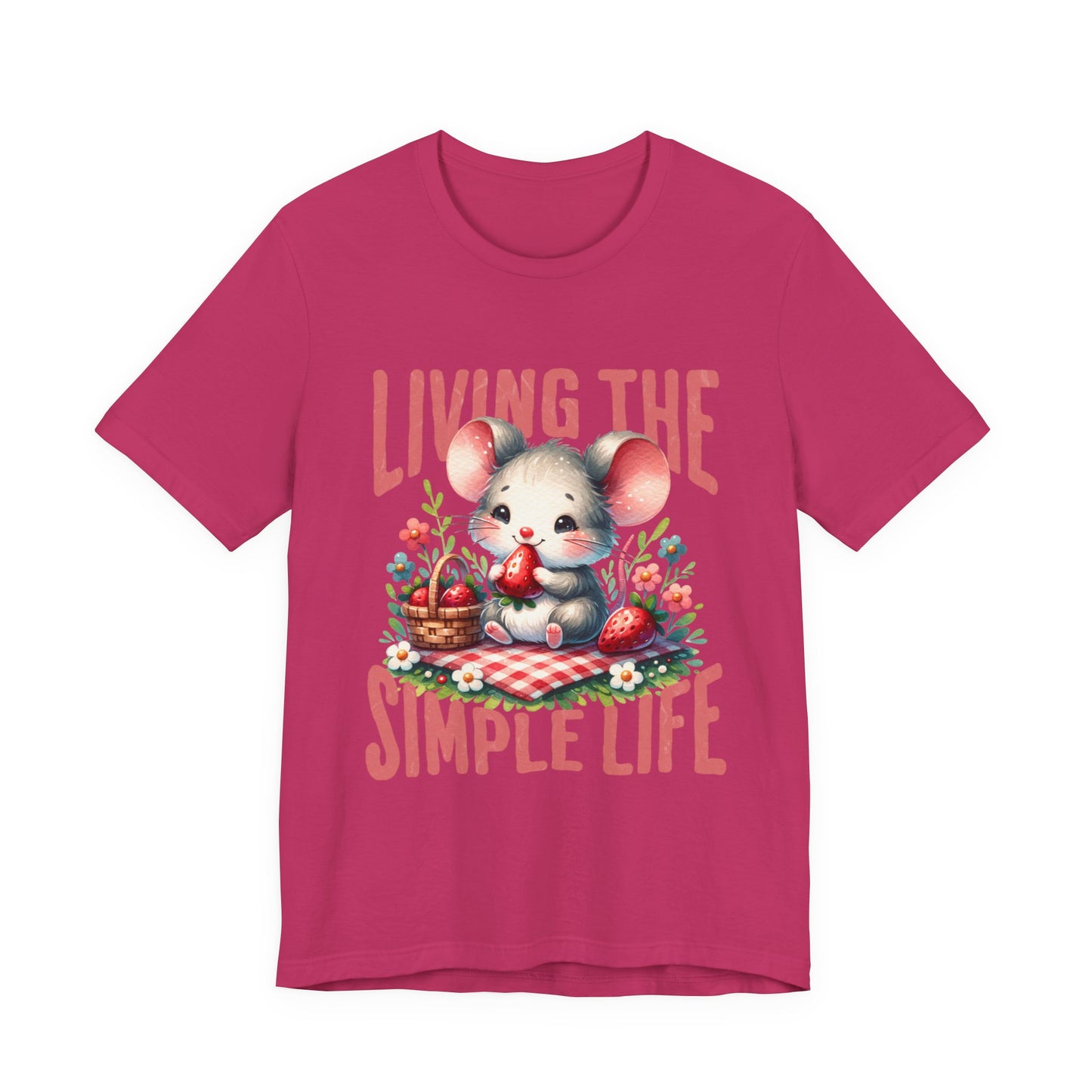 Living the Simple Life Mouse Tee, Cute Animal T-Shirt, Cozy Casual Wear, Garden Party Outfit, Gift for Nature Lovers, Spring Apparel