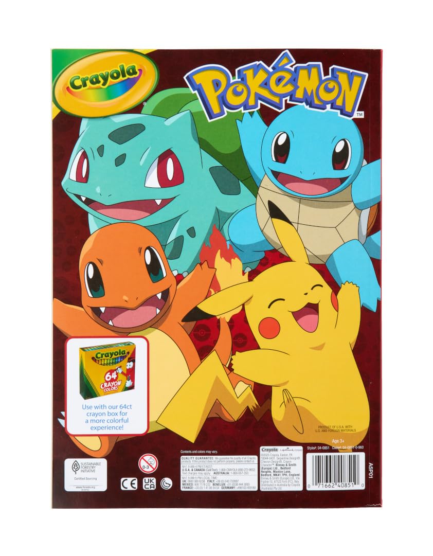 Crayola Giant Pokemon Coloring Book (288 Pages), 2 Sticker Sheets, Coloring Book for Kids & Adults, Travel Activity, Pokemon Gift for Kids, 3+