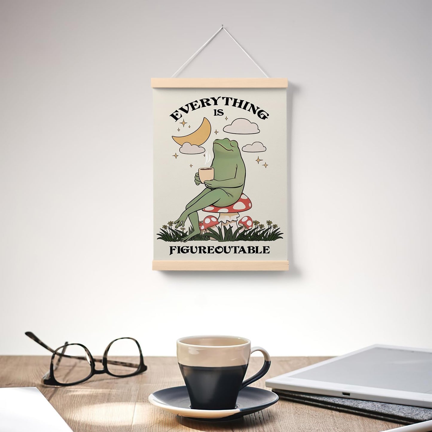PaJiaNi Frog Motivational Wall Decor,Mental Health Inspirational Wall Art,Positive Affirmations Poster For Classroom Bedroom Dorm Office,Everything is Figureoutable,12x16Inch