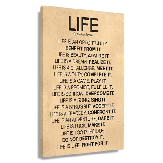 Life Poem by Quotes Wall Art Framed Inspirational Quotes Poster Office Decor Modern Vintage Canvas Motivational Pictures Prints Framed (12x18 inch)