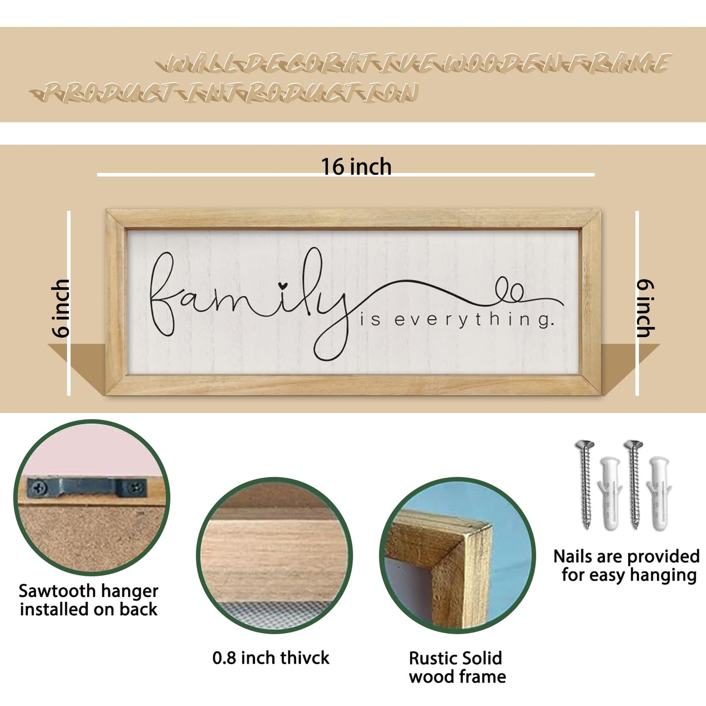 comurdyo Family is Everything Sign Wall Decor 16"×6" Family Wood Framed for Living Room Entryway Home Hanging Plaque Wall Art (Wood)