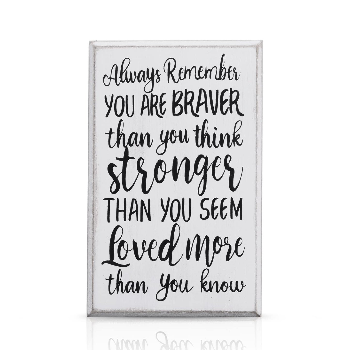 WILLBOND Inspirational Wooden Box Sign Desk Decor Gift Always Remember You Are Braver Than You Think Desk Sign, Farmhouse Wall Plaque for Home and Office Cheer up Gift for Women Men(White Backing)