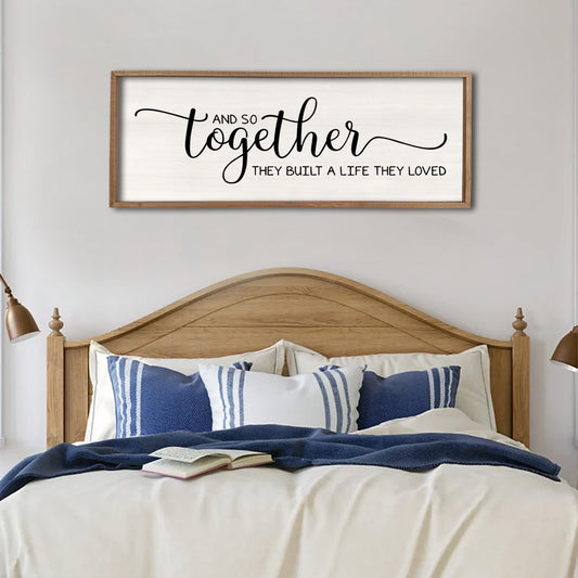 Surfapans And So Together They Built A Life They Loved Wall Decor 40”X15” Large Framed Farmhouse Wood Sign for Bedroom Above Bed Living Room Over Bed Wall Art Modern Hanging Decoration (Wood)