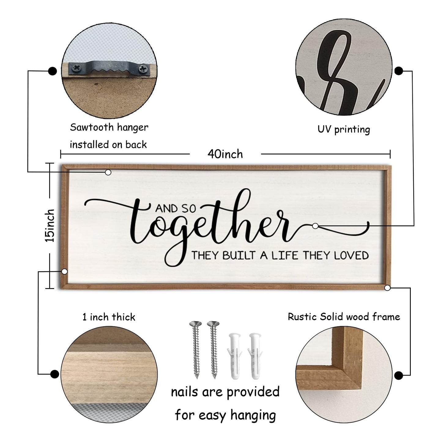Surfapans And So Together They Built A Life They Loved Wall Decor 40”X15” Large Framed Farmhouse Wood Sign for Bedroom Above Bed Living Room Over Bed Wall Art Modern Hanging Decoration (Wood)