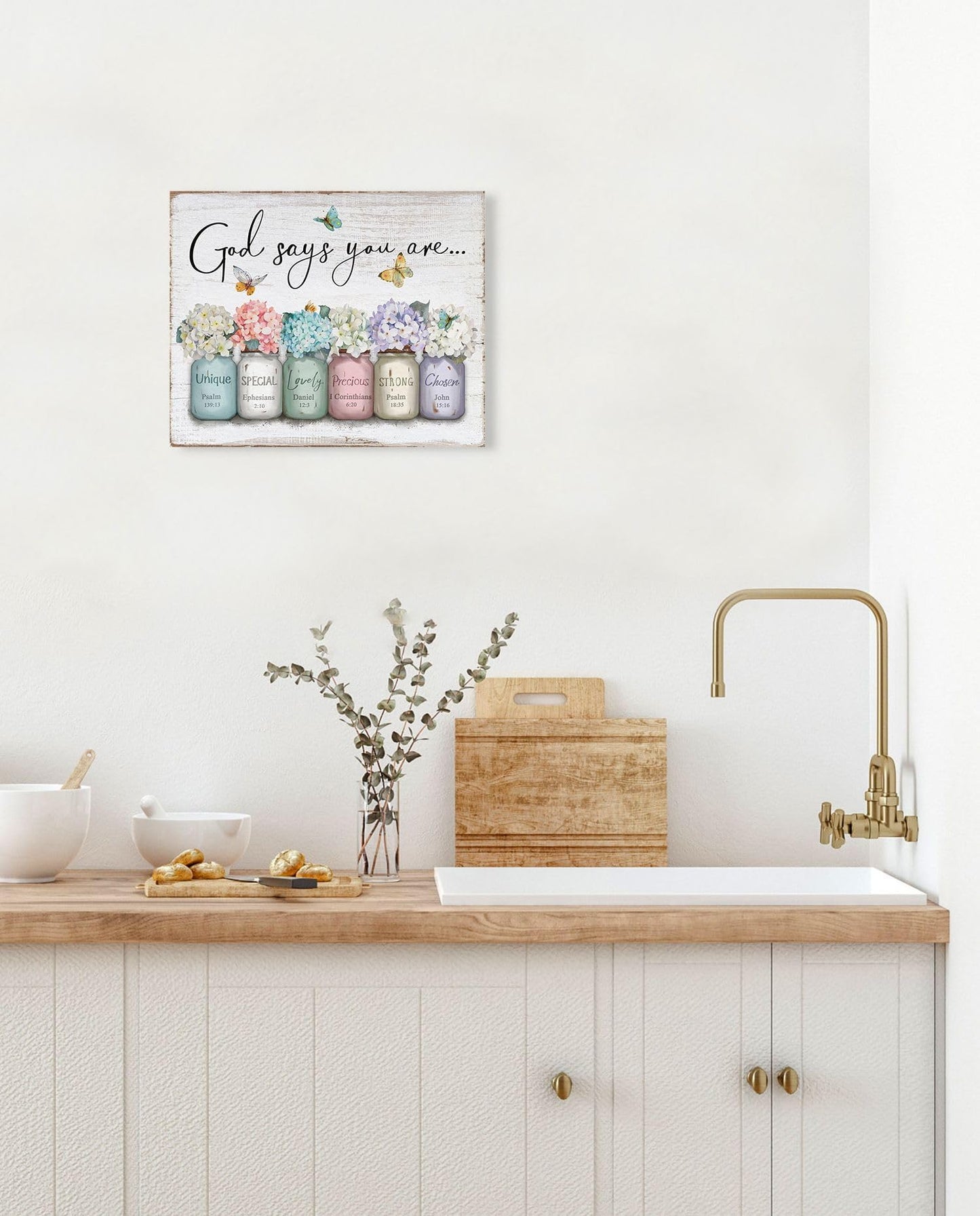 Inspirational Bible Verse Wall Art: God Says You Are Wall Sayings Flowers in Mason Jar Picture Print Christian Gift Quotes Poster for Women Girl Bedroom Decor 12" x 15"