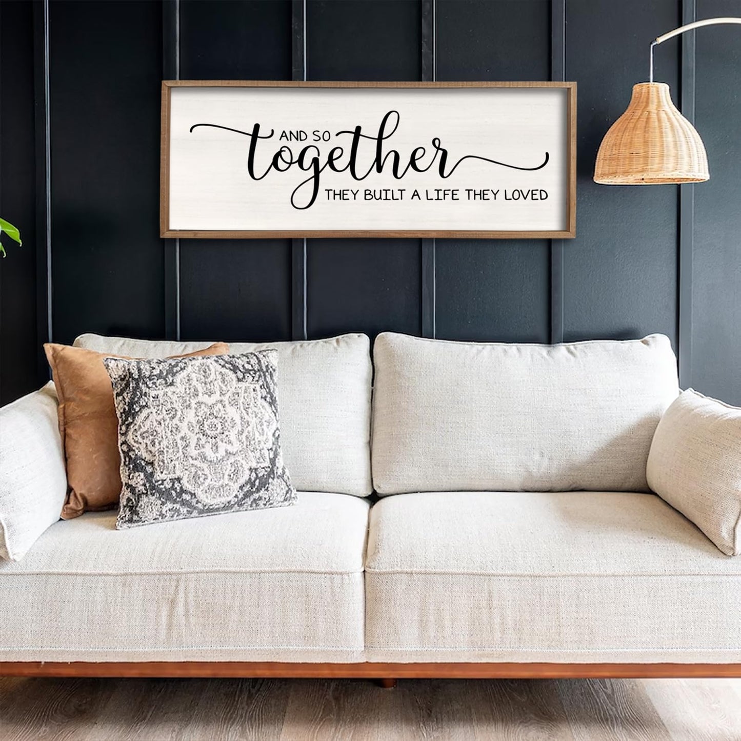 Surfapans And So Together They Built A Life They Loved Wall Decor 40”X15” Large Framed Farmhouse Wood Sign for Bedroom Above Bed Living Room Over Bed Wall Art Modern Hanging Decoration (Wood)