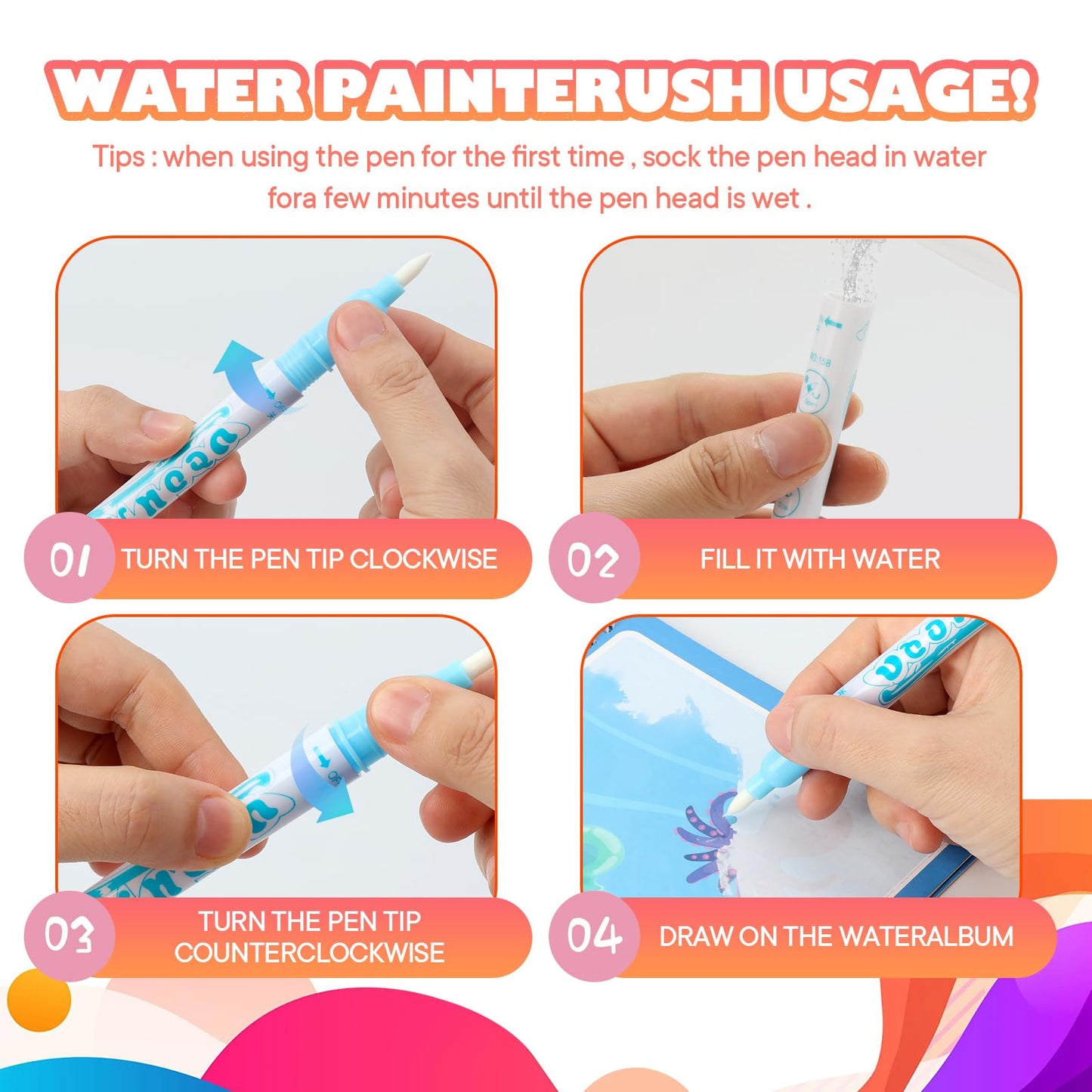 CMTOOP 5 Pack Reusable Water Coloring Book for Toddlers, Water Doodle Book Toys, Paint with Water Books,Mess-Free Coloring Book, Portable Educational Doodle Drawing Toy,Educational Learning Kits Gifts