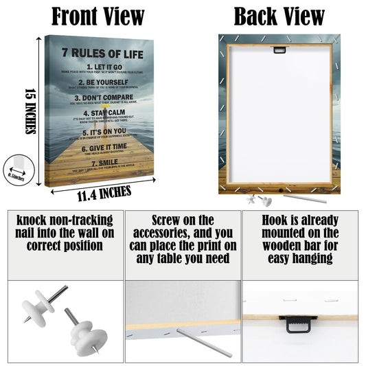7 Rules of Life Framed Canvas Wall Art, Inspirational Quotes Decor Wall Painting, Motivational Picture Home Decor for Living Room Bedroom Office Classroom, 11.4"x15"