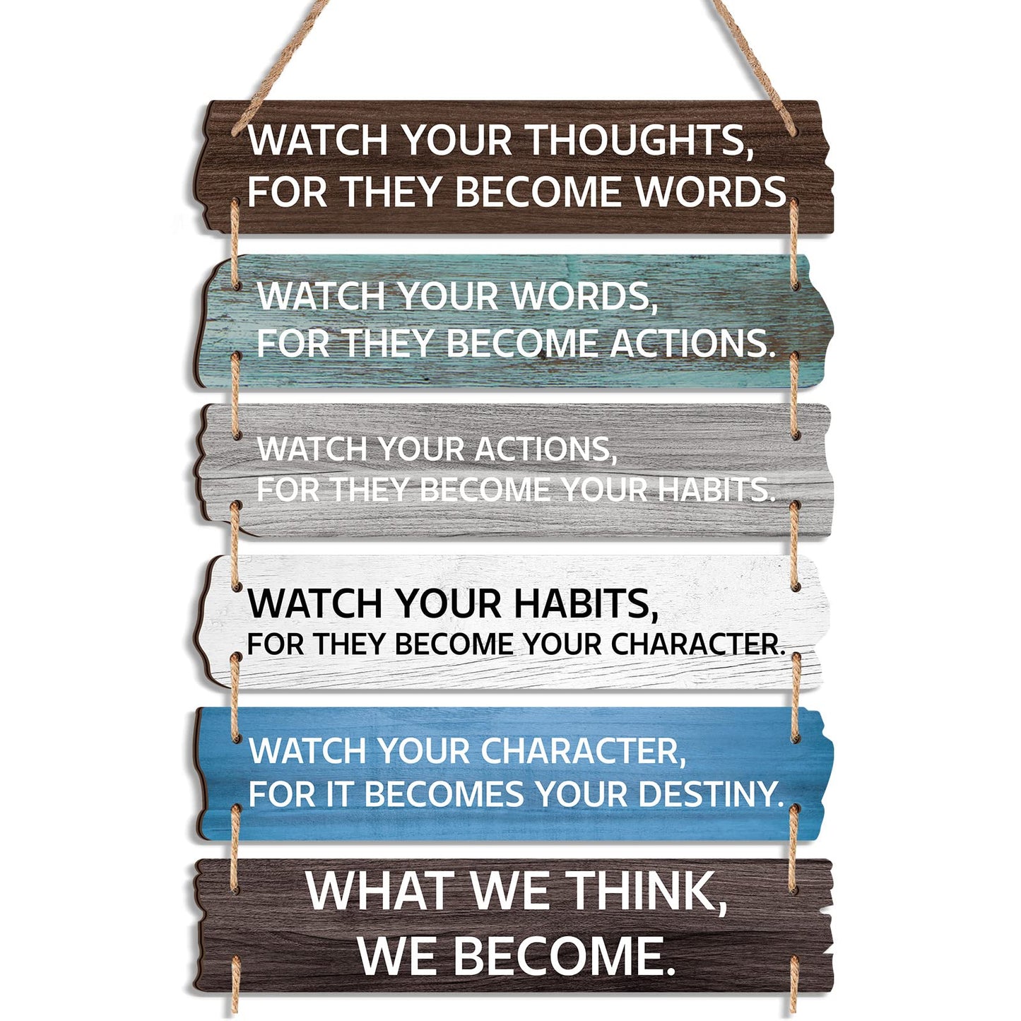 6 Pcs Inspirational Wall Art Decor for Office Watch Your Thoughts Wooden Hanging Motivational Wall Decor Rustic Positive Quotes Plaques for Classroom Home Bedroom Kitchen Living Room(Classic Style)