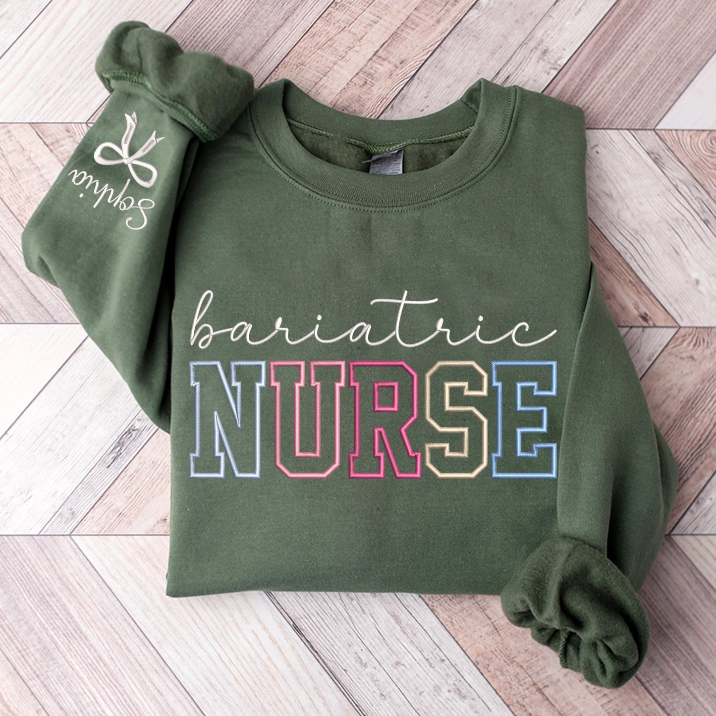 UrbanNEST Embroidered Bariatric Nurse Sweatshirt – Personalized Bariatric Gift for Women, Custom Weight Management Crewneck, Graduation or Appreciation Sweater