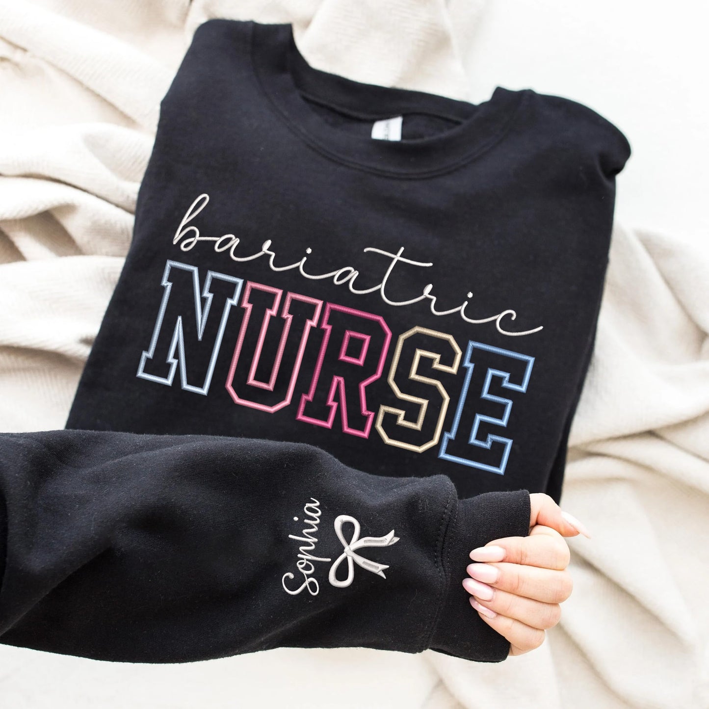 UrbanNEST Embroidered Bariatric Nurse Sweatshirt – Personalized Bariatric Gift for Women, Custom Weight Management Crewneck, Graduation or Appreciation Sweater
