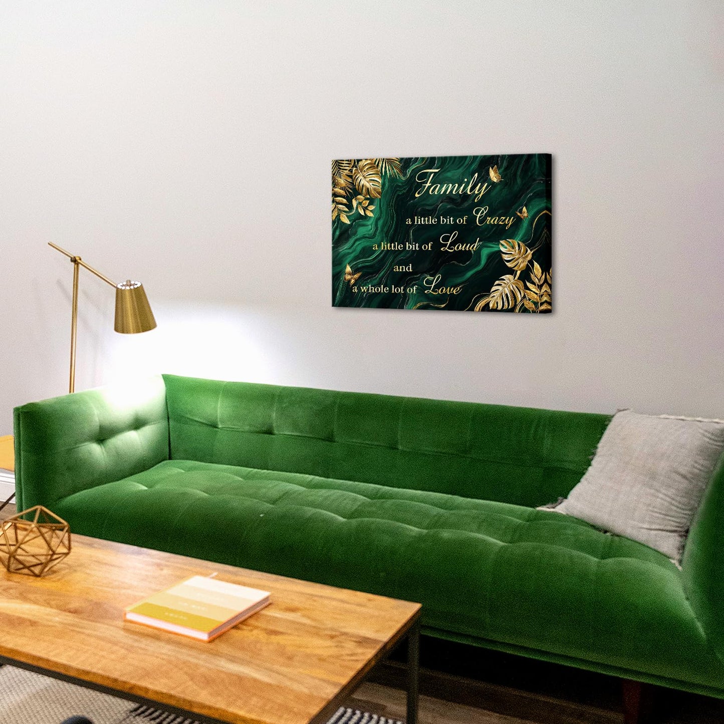 DuoBaorom Family is Everything Wall Art Emerald Green Gold Bedroom Decor 24x36 Tropical Leaves Canvas Print