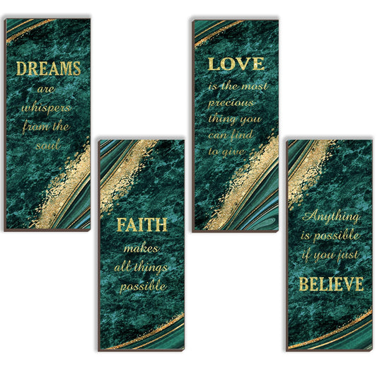 ONIZHITY 4 Pcs Green Gold Bathroom Decor Green Gold Wall Decor with Dreams Faith Love Believe Wooden Rustic Marble Style Versatile Bathroom Accessories for Bedroom Living Room(10X4)