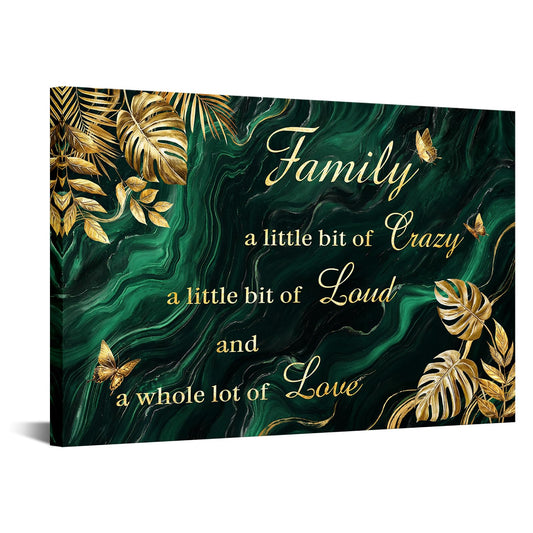 DuoBaorom Family is Everything Wall Art Emerald Green Gold Bedroom Decor 24x36 Tropical Leaves Canvas Print