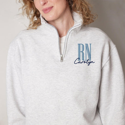 Nani Personalized Nurse Quater Zip Embroidered Sweatshirt, Custom RN CNA ICU MSN, RN Shirt Women, Nurse Student Sweatshirt, Graduation For Nurse #1