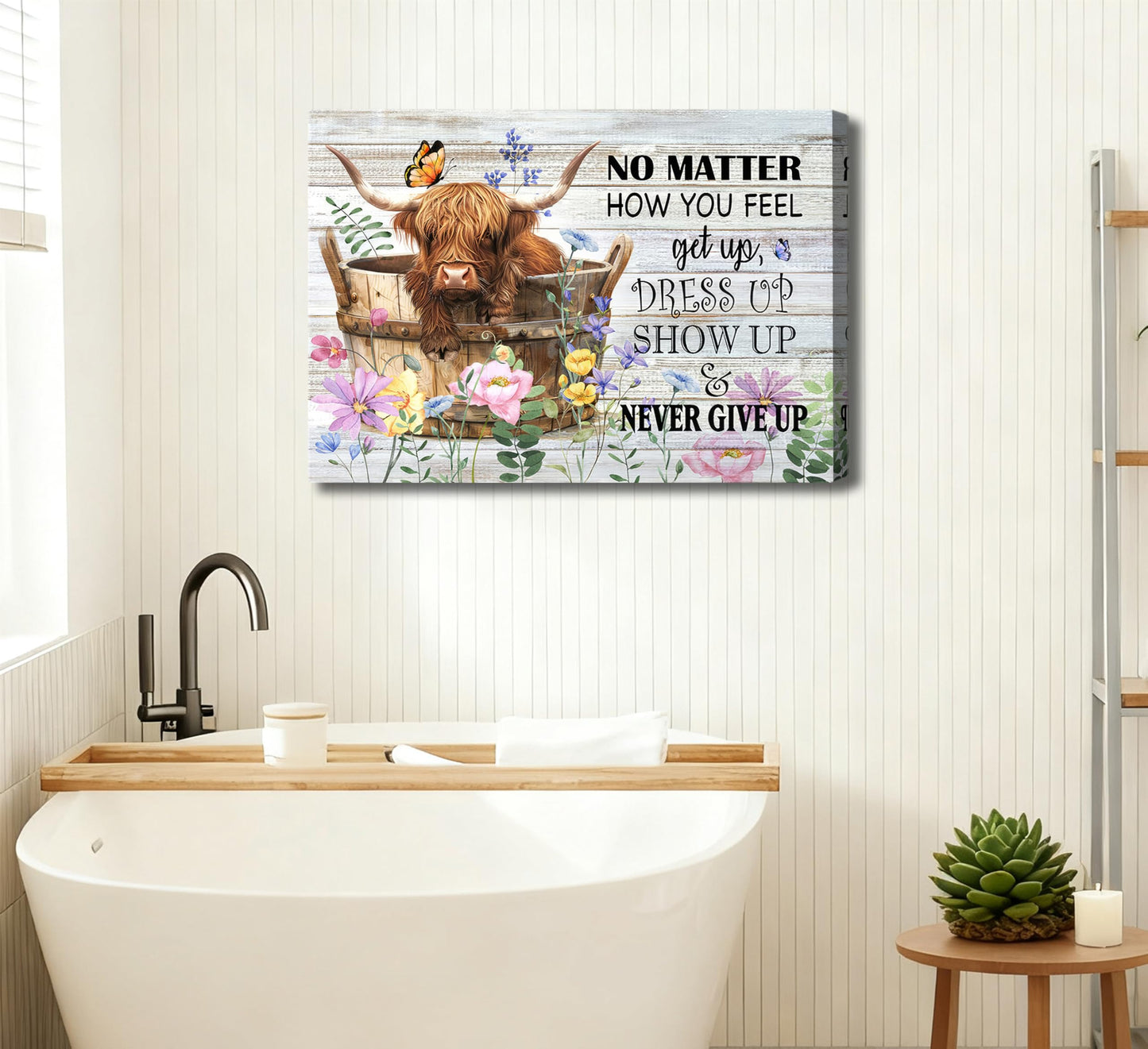 Funny Highland Cow Bathroom Canvas Wall Art Farmhouse Cute Brown Cow Painting Picture Wall Decor Inspirational Quotes Cattle in the Bathtub Poster Print Artwork for Bathroom Toilet Home Decoration