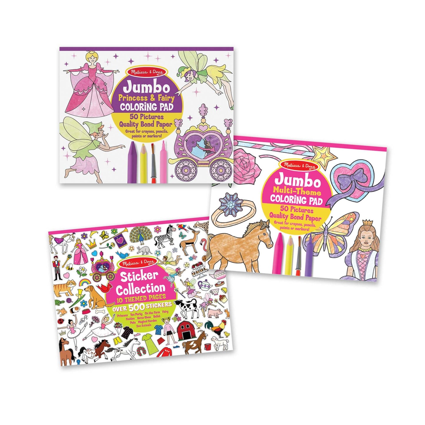 Melissa & Doug Sticker Collection and Coloring Pads Set: Princesses, Fairies, Animals, and More Kids Arts and Crafts, Sticker Books, Coloring Books for Kids Ages 3+ - FSC Certified