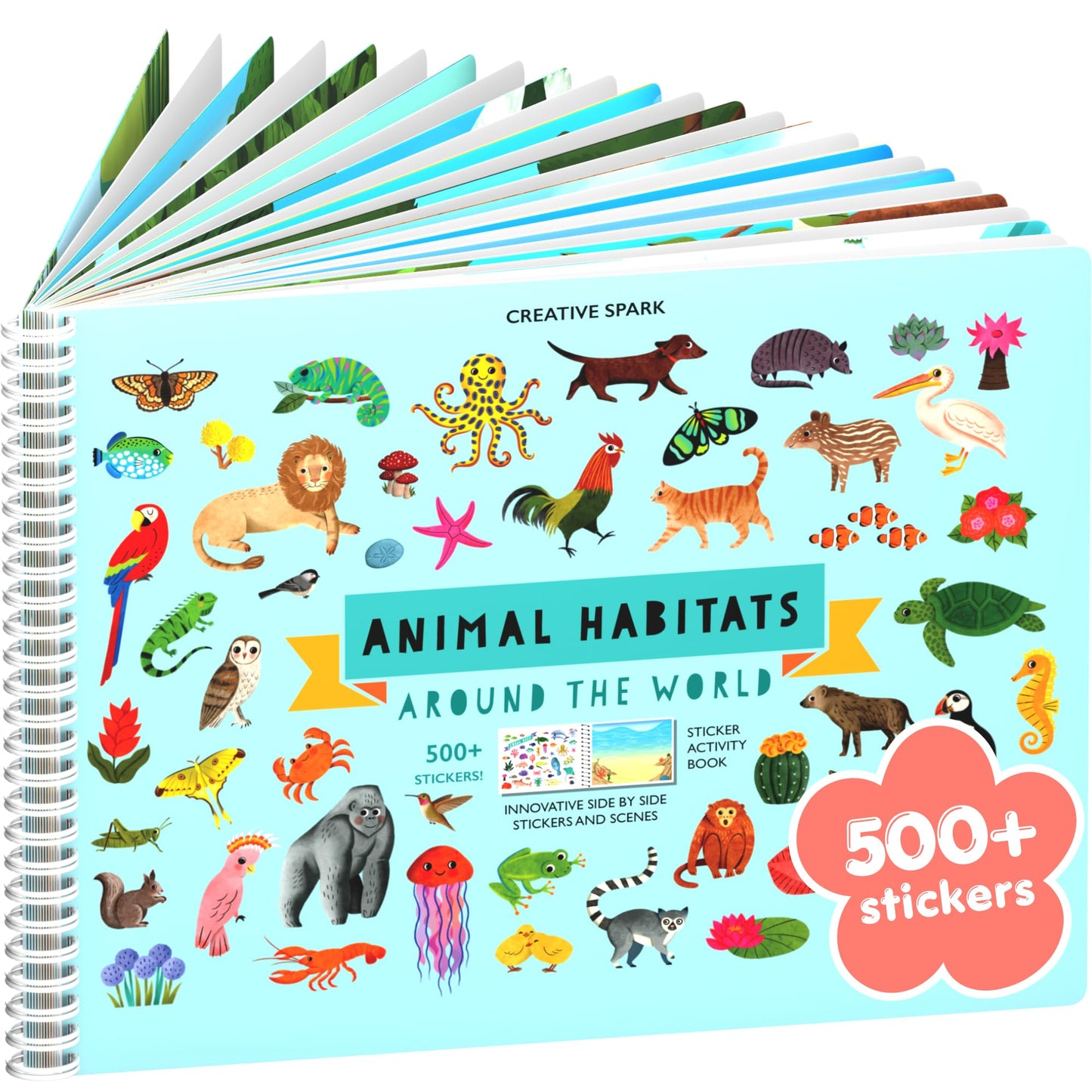 Animals Habitat 500+ Kids Sticker Book by Cupkin Toddler Airplane Travel Activity Coloring and Sticker Book, Road Trip Essentials, 12 Coloring Pages + 12 Scenes for Ages 2–8 Years