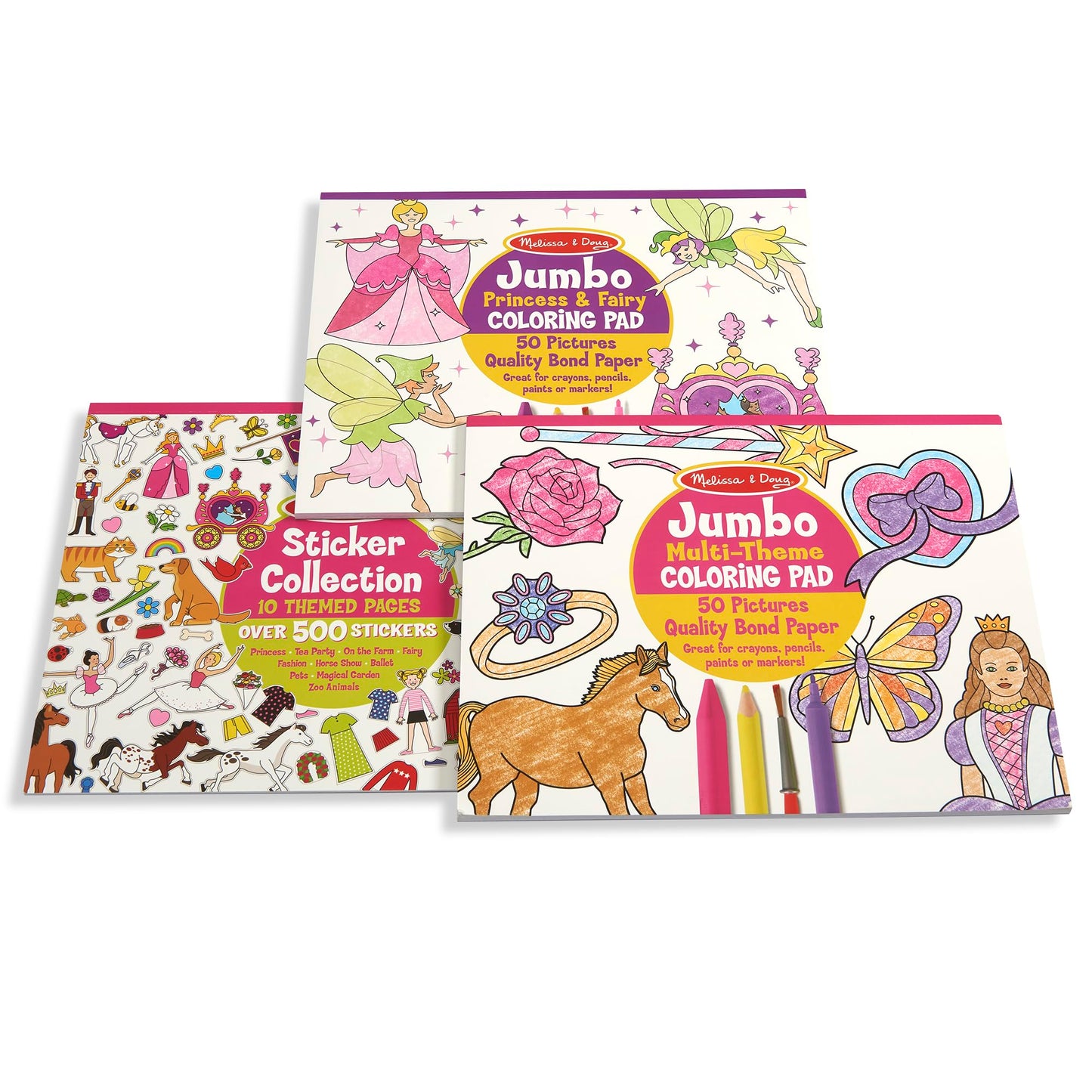 Melissa & Doug Sticker Collection and Coloring Pads Set: Princesses, Fairies, Animals, and More Kids Arts and Crafts, Sticker Books, Coloring Books for Kids Ages 3+ - FSC Certified