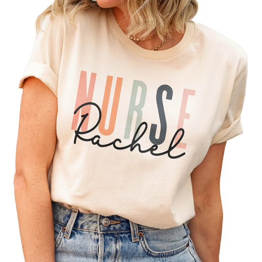 Custom Nurse Gift, Nurse Name Shirt, Personalized Gift for Nurses, Nursing School Student, Customized Graduation Gift, Unisex Graphic Tee Natural