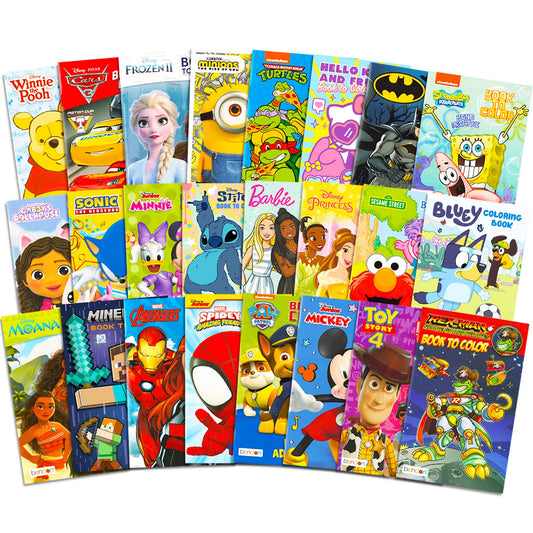 24 Pack Small Coloring Books for Kids Ages 4-8, 2-4 - Bulk Coloring Bundle Classroom Rewards, Prizes, PreK Kindergarten Party Favors with Disney, Nick, More | Mini Activity Books for Boys, Girls
