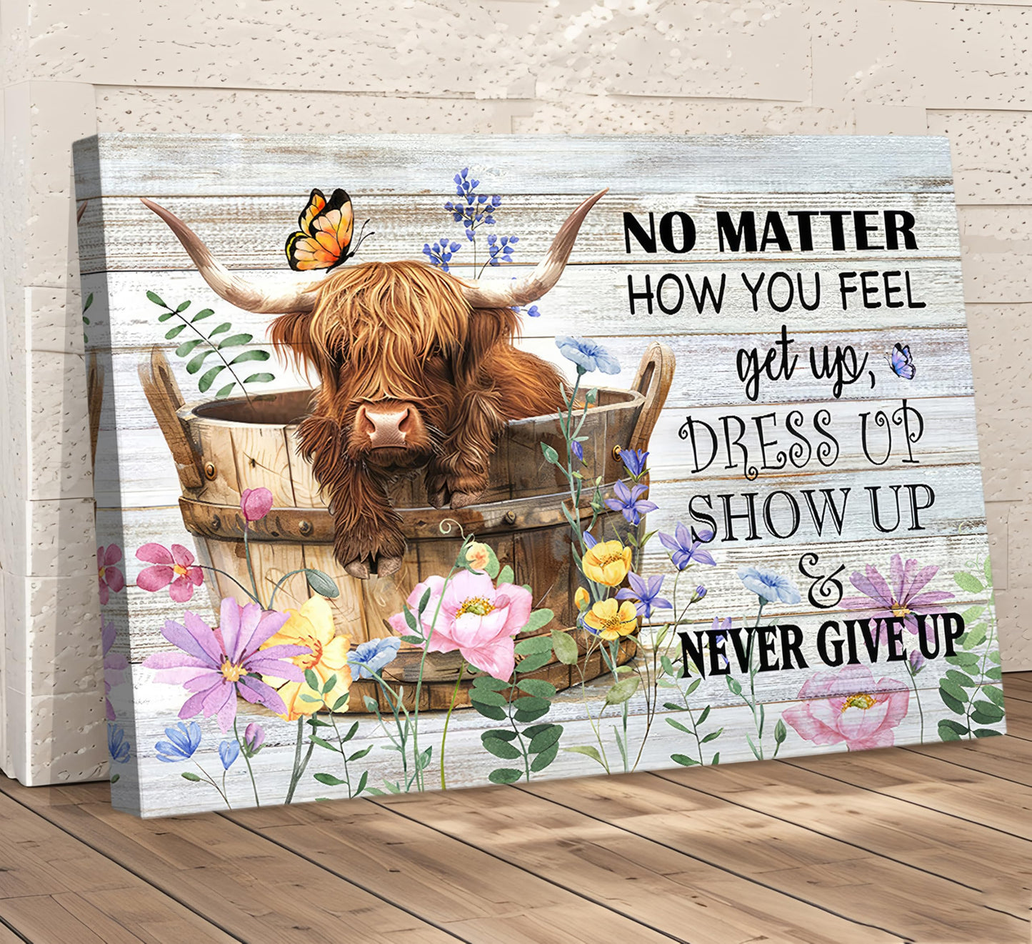 Funny Highland Cow Bathroom Canvas Wall Art Farmhouse Cute Brown Cow Painting Picture Wall Decor Inspirational Quotes Cattle in the Bathtub Poster Print Artwork for Bathroom Toilet Home Decoration