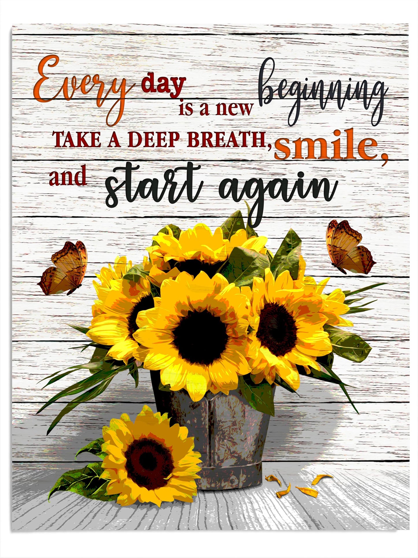 AMERICAN LUXURY GIFTS Every Day Is A New Beginning - Sunflower Motivational Wall Decor - Inspirational Quotes Art for Office Decor, Living Room, Bedroom - 11x14 Unframed Print