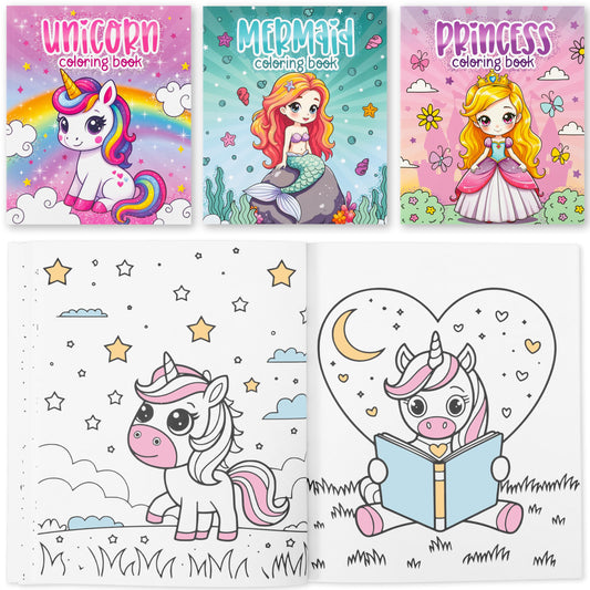 ZICOTO Fun Coloring Books for Kids Set of 3 – Cute Princess, Unicorn & Mermaid Coloring Book for Girls Ages 4–8 – Easy to Color Gift with Magical Themes for Your Creative Little Princess
