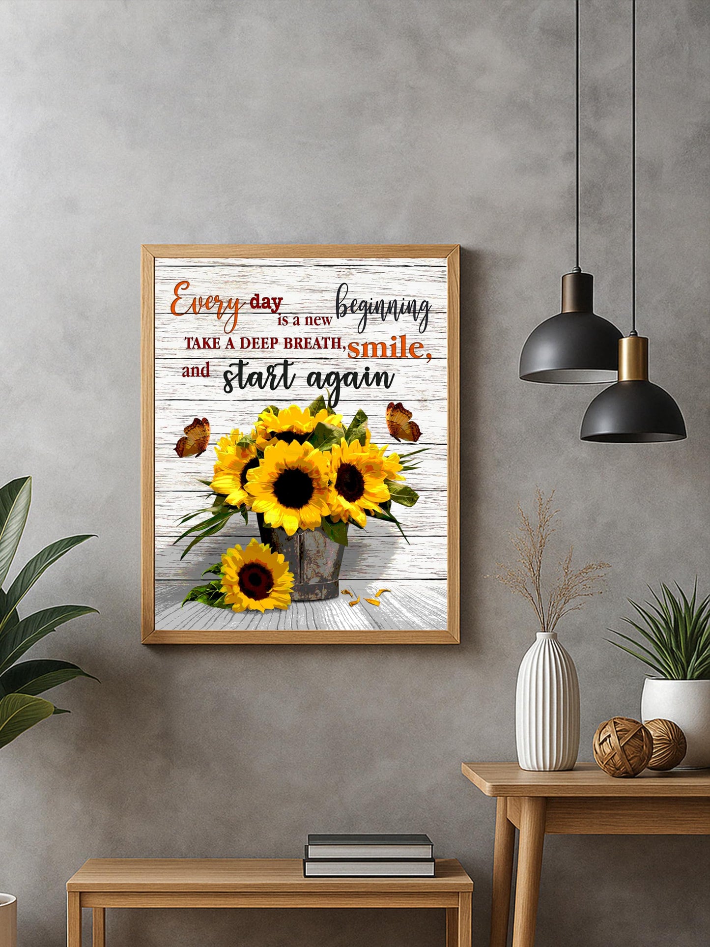 AMERICAN LUXURY GIFTS Every Day Is A New Beginning - Sunflower Motivational Wall Decor - Inspirational Quotes Art for Office Decor, Living Room, Bedroom - 11x14 Unframed Print