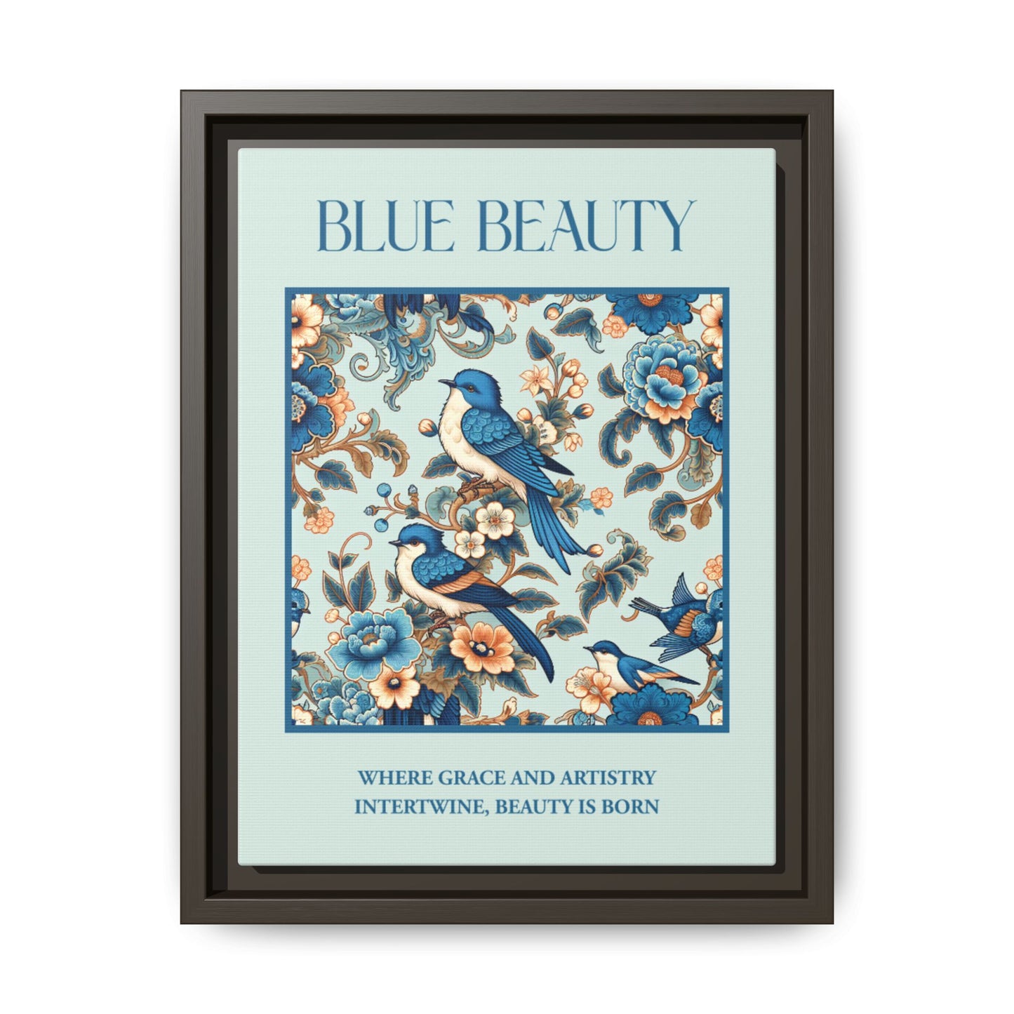 Framed Art Print, Blue Beauty Floral Wall Decor, Home Style Accent, Gift for Her, Living Room Art, Unique Art Piece